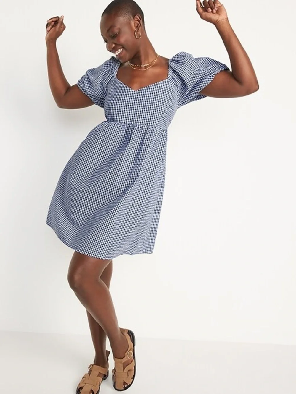 blue gingham dress old navy NEW Old Navy Blue White Gingham Tiered Flutter Sleeve Midi Swing Dress XXL  2XL